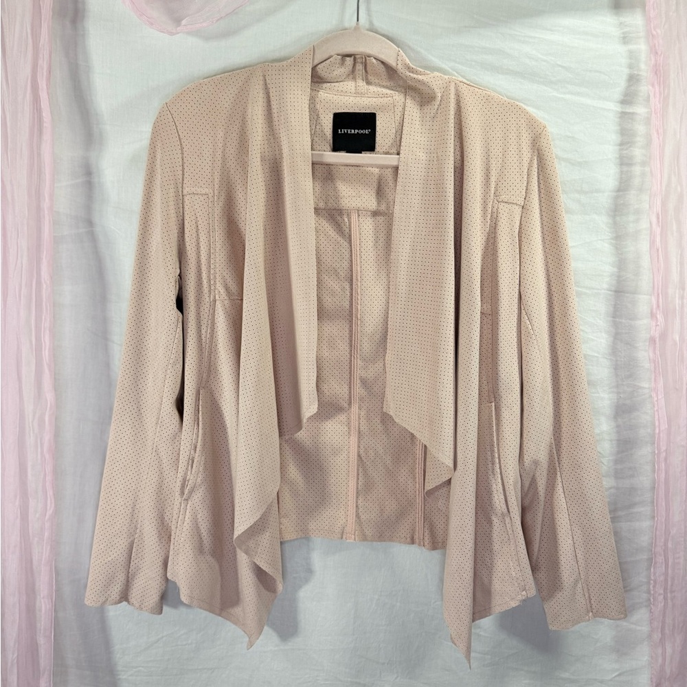 Liverpool Perforated Faux Suede Waterfall Jacket Peach Whip | Size M(8–10) | NWT
